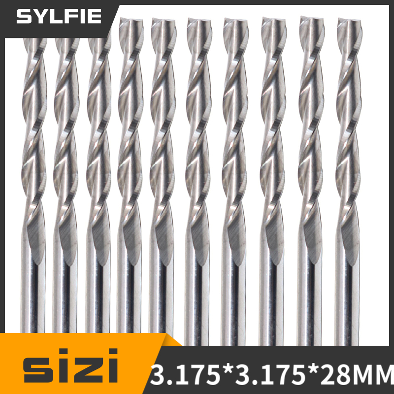Woodworking Nc - 10Pcs Dubbele Fluit Spiraal Snijder 3.175X25Mm