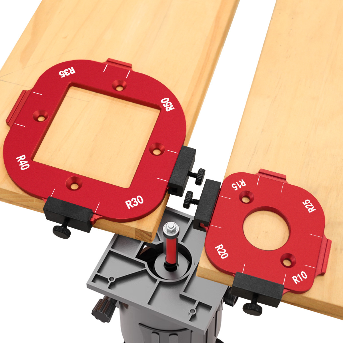 Woodworking Design Software - Houtbewerkingsrouter-hoekradius-sjabloon, 4-in-1 booghoekmal, R10-R50 ronde hoekpositioneermal