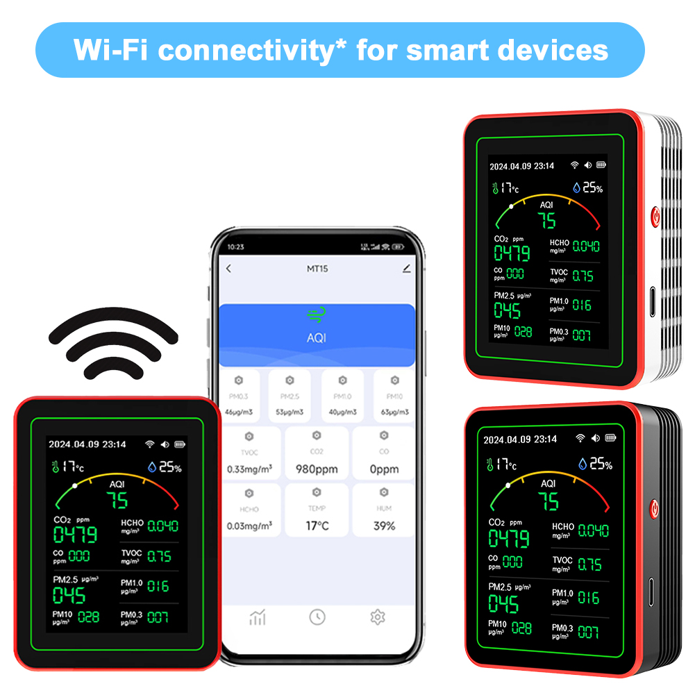 Woodworking App - WiFi 15 in 1 Luchtkwaliteitsdetector TFT-scherm